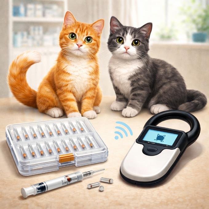 Čtečka čipů a 20 kusů mikročipů